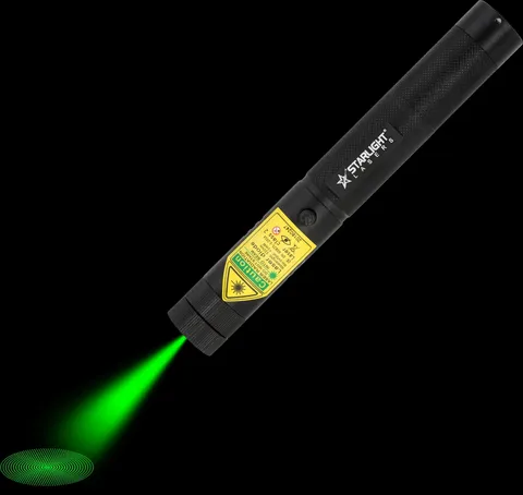 Pointeur laser vert G1 Pro avec faisceau laser et point lumineux dans l’obscurité